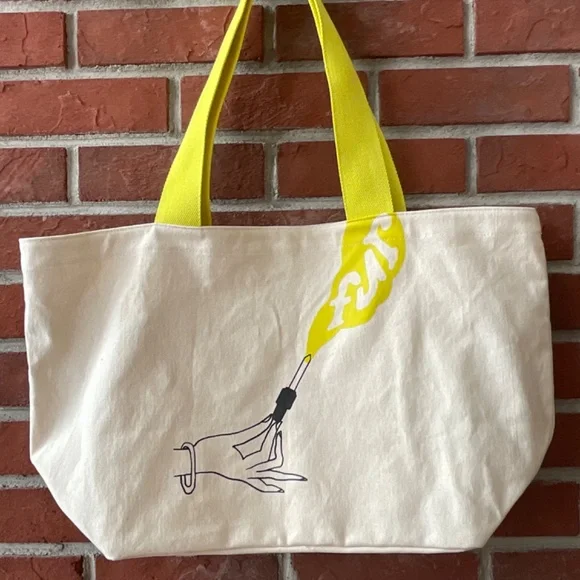 •Cotton Graphic Shopping Reusable Large Cream YellowTote NWOT - Picture 11 of 11